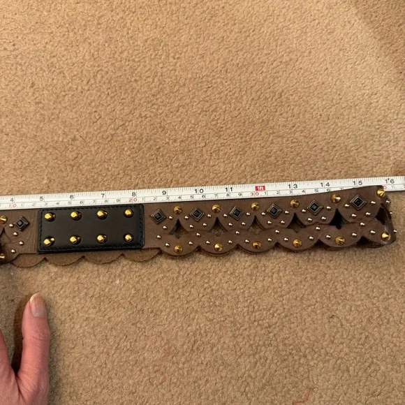 Etro Milano Brown Leather Metal Studded bikercore belt size 31 to 33